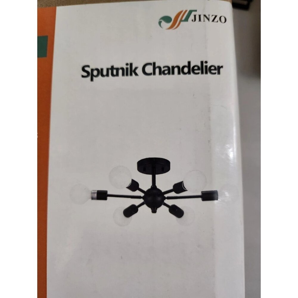 Sputnik Chandelier Ceiling Light Fixture - 6 Lights. Mid Century (BLACK)